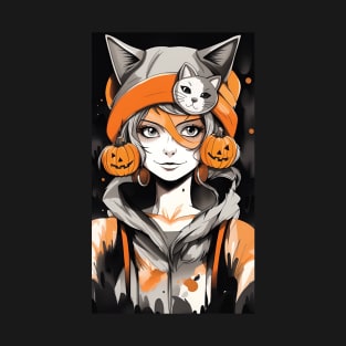 Anime Girl With Her Cat Hat T-Shirt