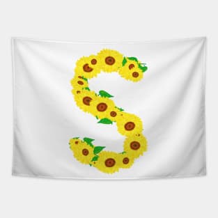 Sunflowers Initial Letter S (White Background) Tapestry