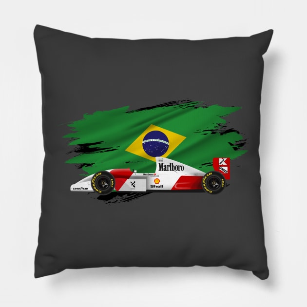 Ayrton Senna's McLaren Honda MP4/8 Illustration Pillow by Burro Wheel