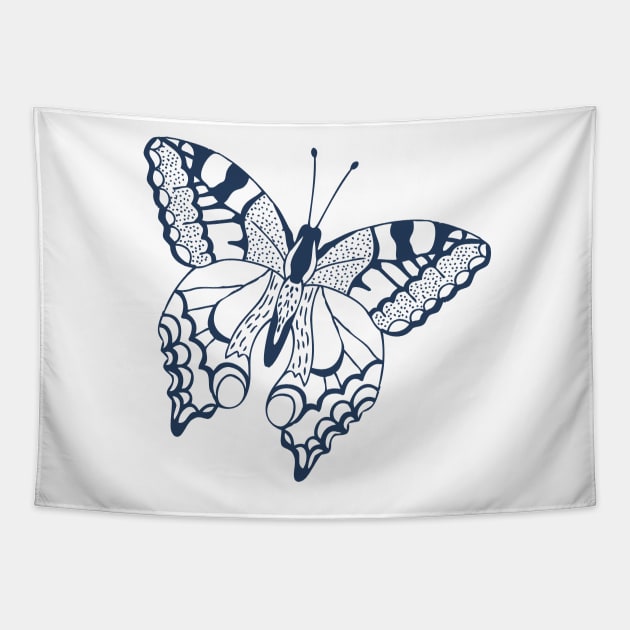 Navy Blue Butterfly Tapestry by stickersbyjori