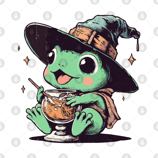 Retro kawaii witchy frog drink orange juice by TomFrontierArt