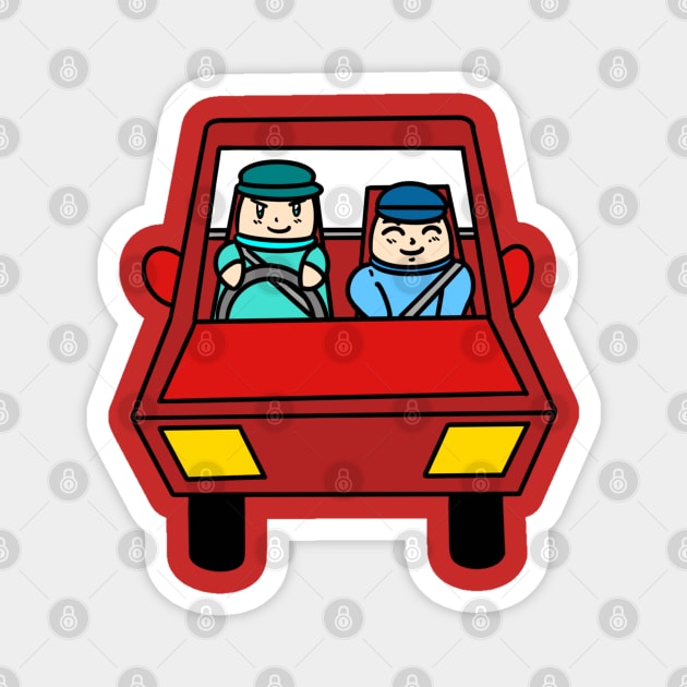 Drive with cute cartoon boys - colour Magnet by Andrew Hau