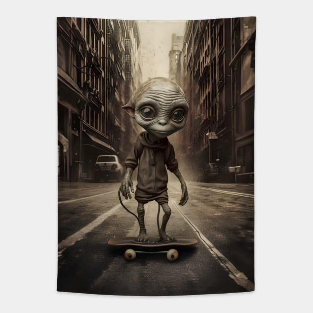 Alien Invasion on Wheels Tapestry by AIDigitalDreamer