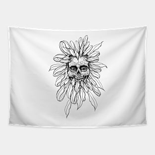 Skull in chrysanthemum flower by Susyrdesign Tapestry