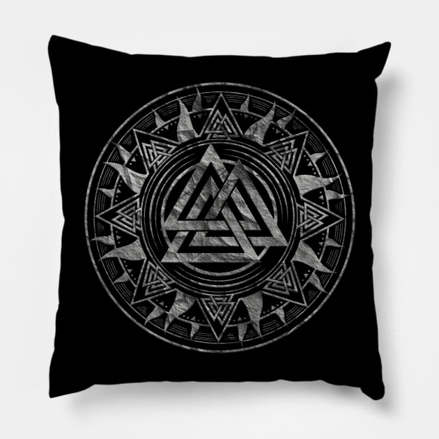 Valknut Symbol Silver Metallic Pillow by Nartissima