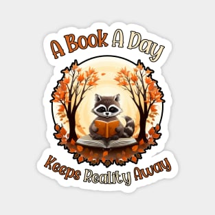 A Book A Day Keeps Reality Away Cute Raccoon Reading Magnet