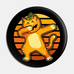 Dabbing Cat Halloween Pumpkin Dance Pin