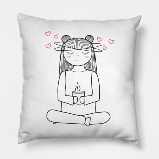 Namaste! Yoga and Coffee Lover - Minimalistic Line Art Pillow