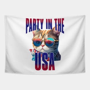 Cool Cat Party in the USA Independence Day Tapestry