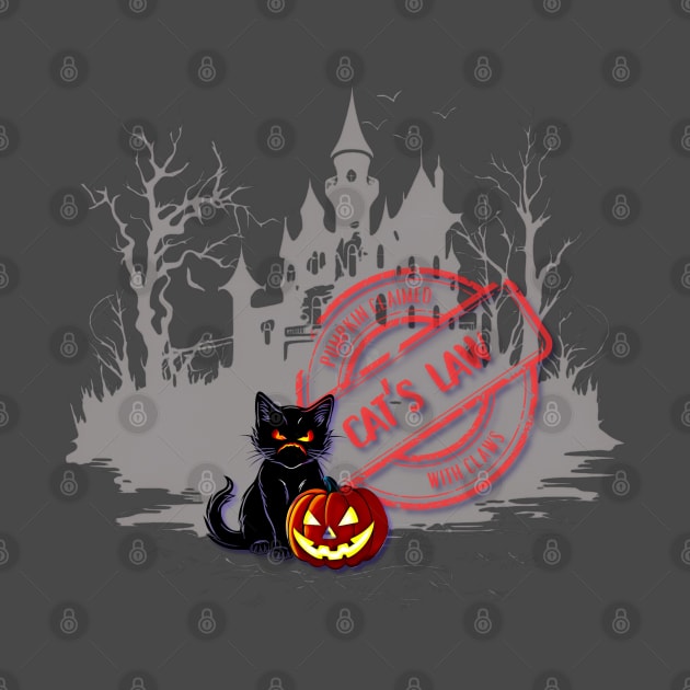 Halloween Cat with Pumpking - with stamp "Cat's Law! Pumpkin claimed with claws" by Cristilena Lefter