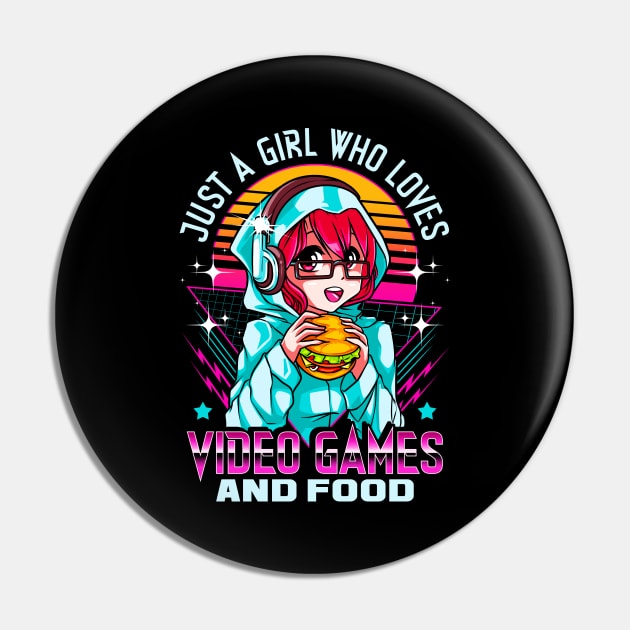 Funny Just A Girl Who Loves Video Games And Food Pin by theperfectpresents