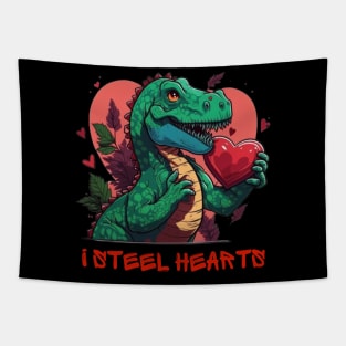 I Steal Hearts Valentines Day Dinosaur, Romantic T Rex Holding a Heart of Love Tapestry