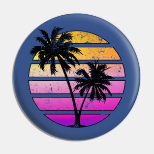 Distressed Style Synthwave Sunset design Pin