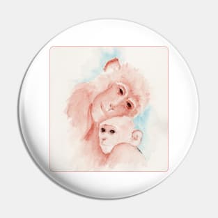 Little Monkey and Mom Watercolor Painting Pin