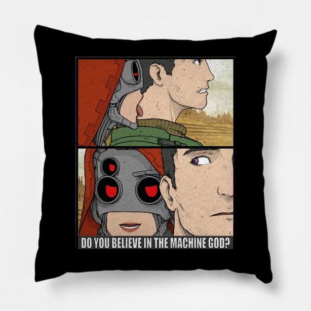 Do You Believe In The Machine God? Tech Priestess 40k Print Pillow by DungeonDesigns