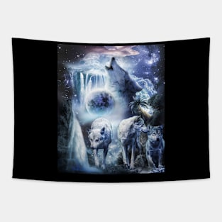 Tropical Wolves Wolf Howling At Moon Tapestry