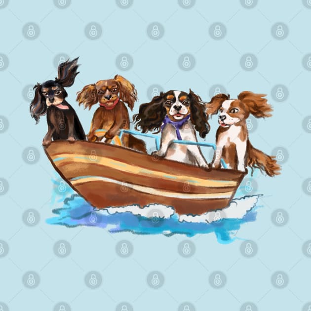 4 Cavalier King Charles Spaniels on a Boat by Cavalier Gifts