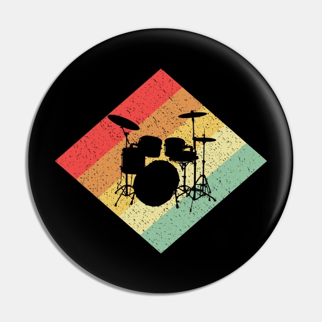 Retro Vintage 80s Drumming Gift For Drummers & Percussionists Pin by OceanRadar