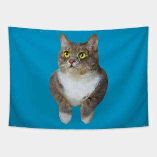 Funny cat with two arms painting Tapestry