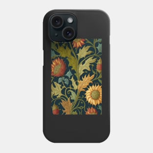 Floral Garden Botanical Print with Fall Gold Flowers Sunflowers and Leaves Phone Case