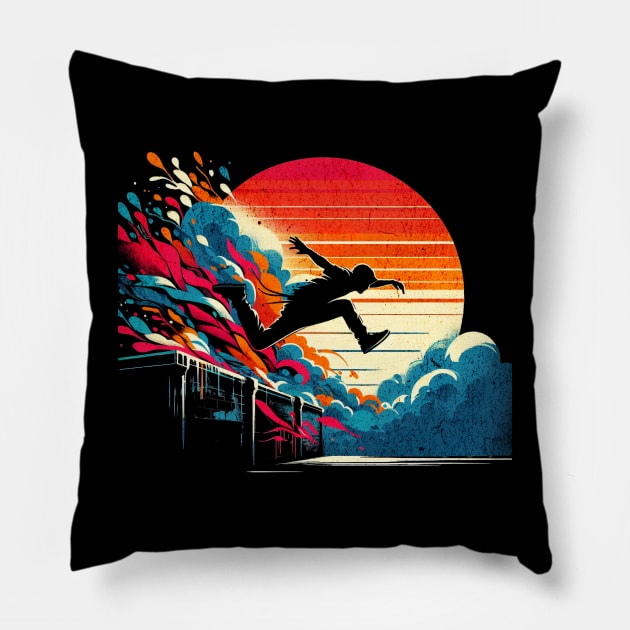 Parcour Graffiti Retro Design Pillow by Miami Neon Designs