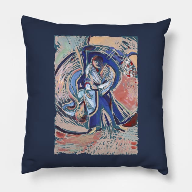 Aikido coloured Linocut No. 1 Pillow by Sylke Gande