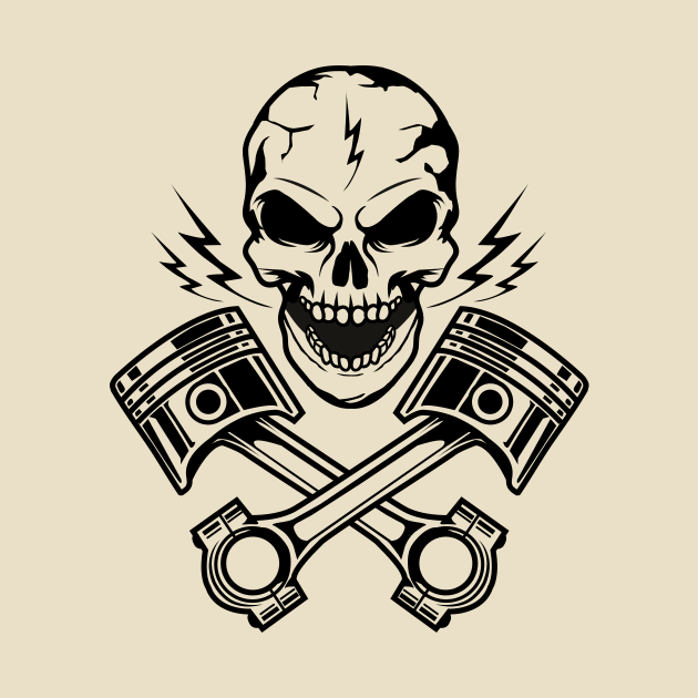 Crossed Piston Skull by theramashley