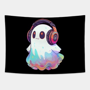 Cute Ghost With Headphones Tapestry