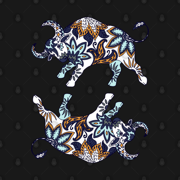 Paisley Oxen (Blue-Gray Palette) - Year Of The Ox 2021 - T-Shirt