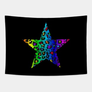 Distressed Dark Rainbow Leopard Print Star Tapestry