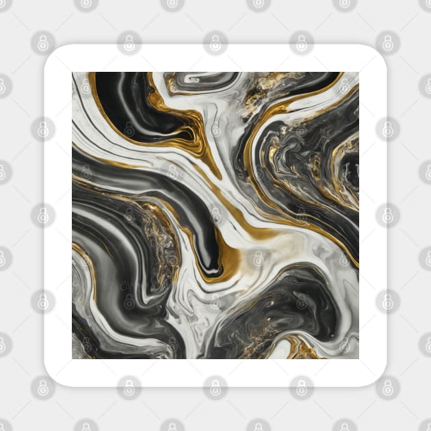 GOLD WHITE AND BLACK LIQUID MARBLE DESIGN Magnet by ZARBIT