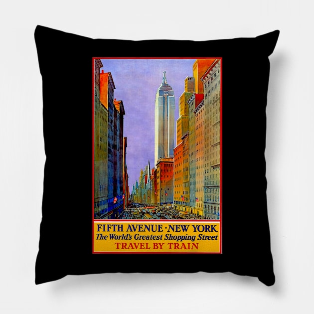 Train Ad - Fifth Ave New York - Vintage Travel Pillow by Culturio