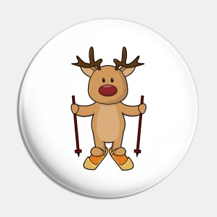 Reindeer as Skier with Skis and Ski poles Pin