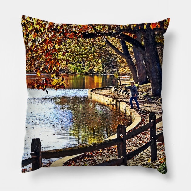 Mountainside NJ - Fishing in Echo Lake Park Pillow by SusanSavad