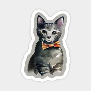 Gray Cat with a Bowtie Magnet