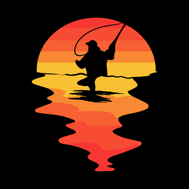 Vintage Sunset Fly Fishing Retro Fisherman Sunrise by amango