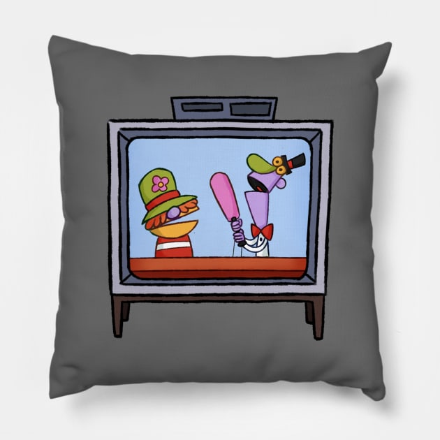 The Puppet Pals on Tv Pillow by Gurinn