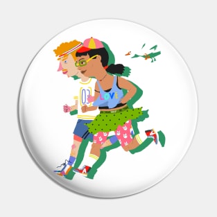 Running couple with bird Pin