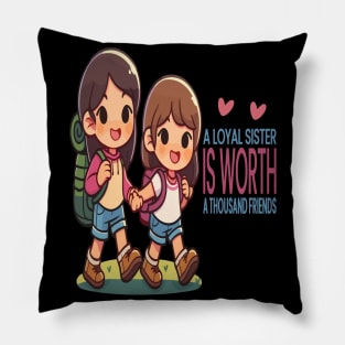 Sisters Bond: Adventure and Loyalty Pillow