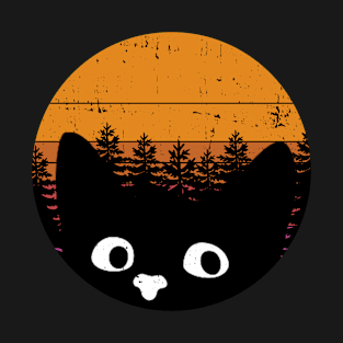 Black Cat Nature Vintage Sunset Design T-Shirt