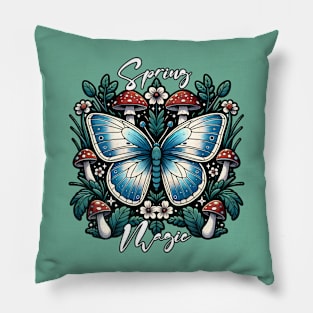 Spring Butterflies Mushrooms Magic Pillow