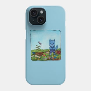 gardening cat garden flowers butterfly watercolor illustration Phone Case