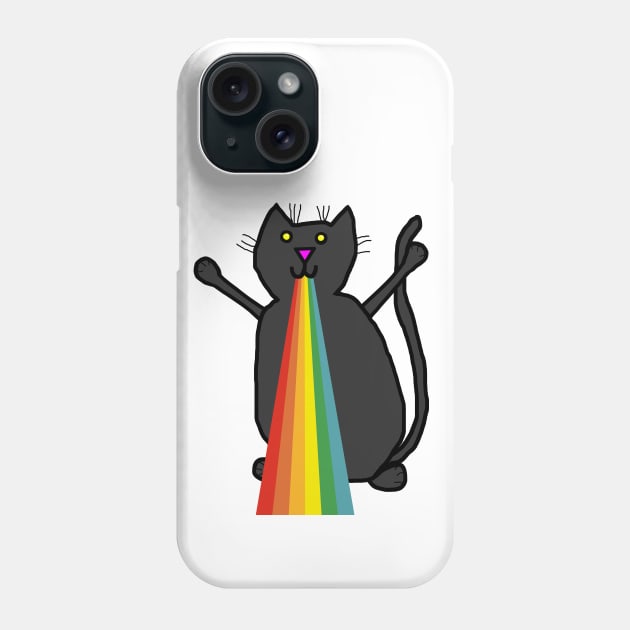 Animals with Rainbow Puke Black Cat Phone Case by ellenhenryart