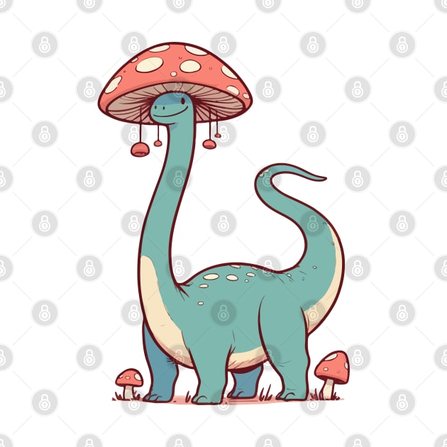 Kawaii simple Mushroom Hat Dinosaur Brontosaurus by TomFrontierArt