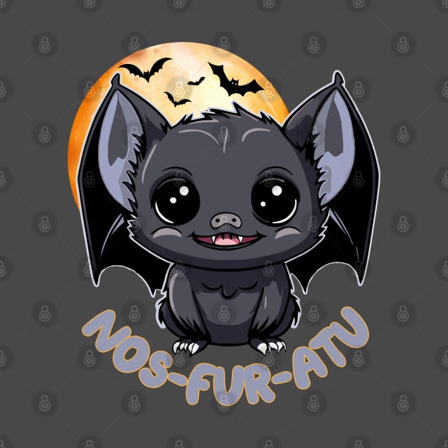 Cute Kawaii Vampire Bat - Nosferatu Nos-fur-atu Pun by NerdyWerks