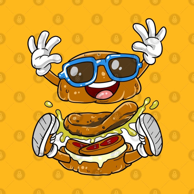 Funny Happy Burger Fast Food Cartoon by Shirtbubble