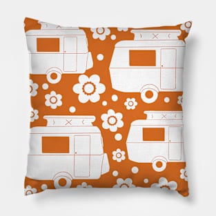 Daisy Polka Dot Vintage Caravan Pattern in Orange and White Pillow