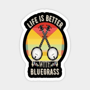 Life Is Better With Bluegrass, Retro Sunset Banjo Player Gift Magnet