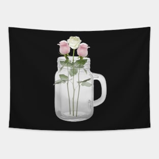 Roses in Mason Jar with Handle Tapestry