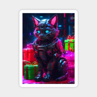 Cyberpunk Robot Cat Christmas Magnet